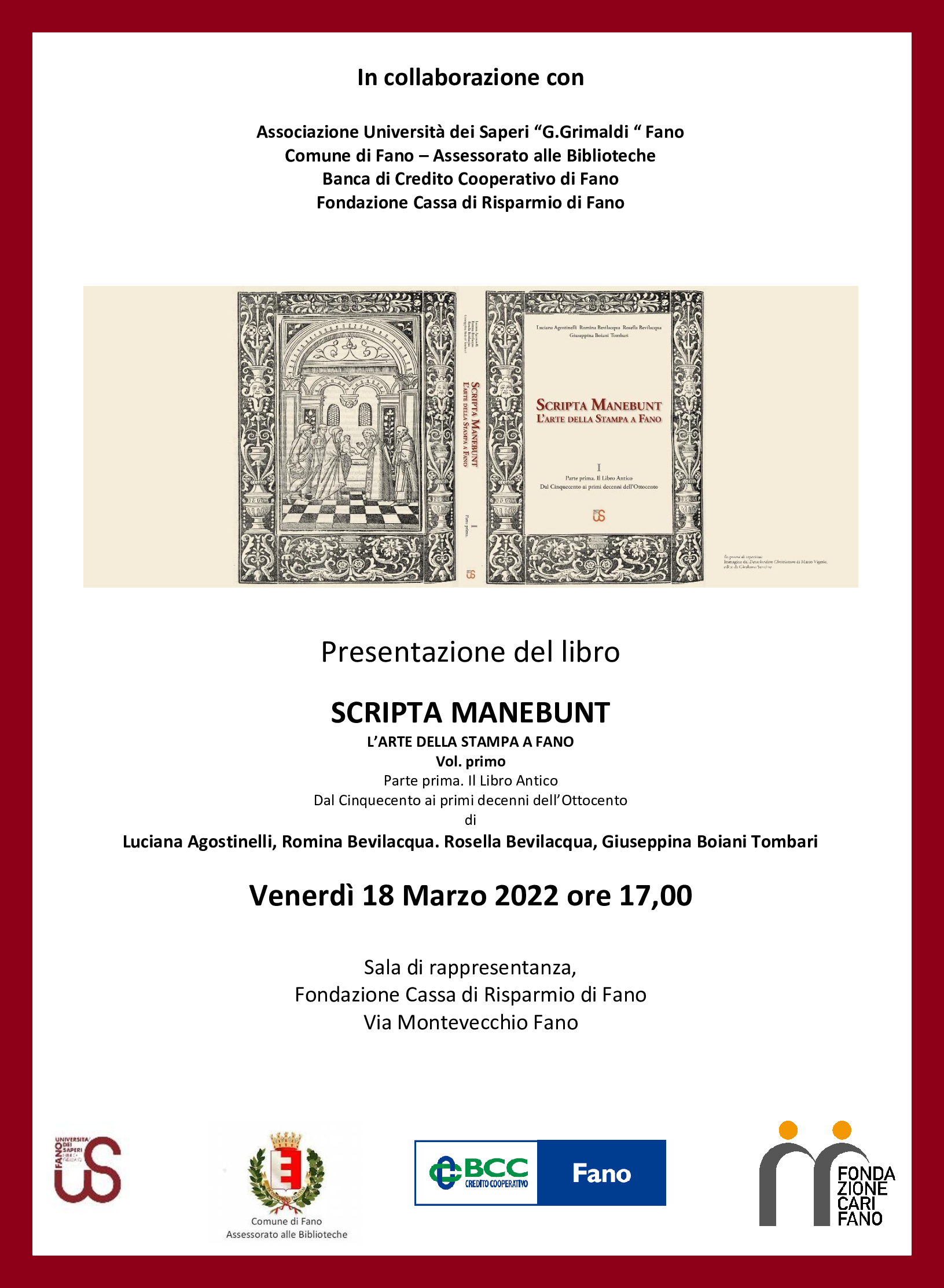 Si presenta il libro “Scripta Manebunt. L’arte della stampa a Fano”