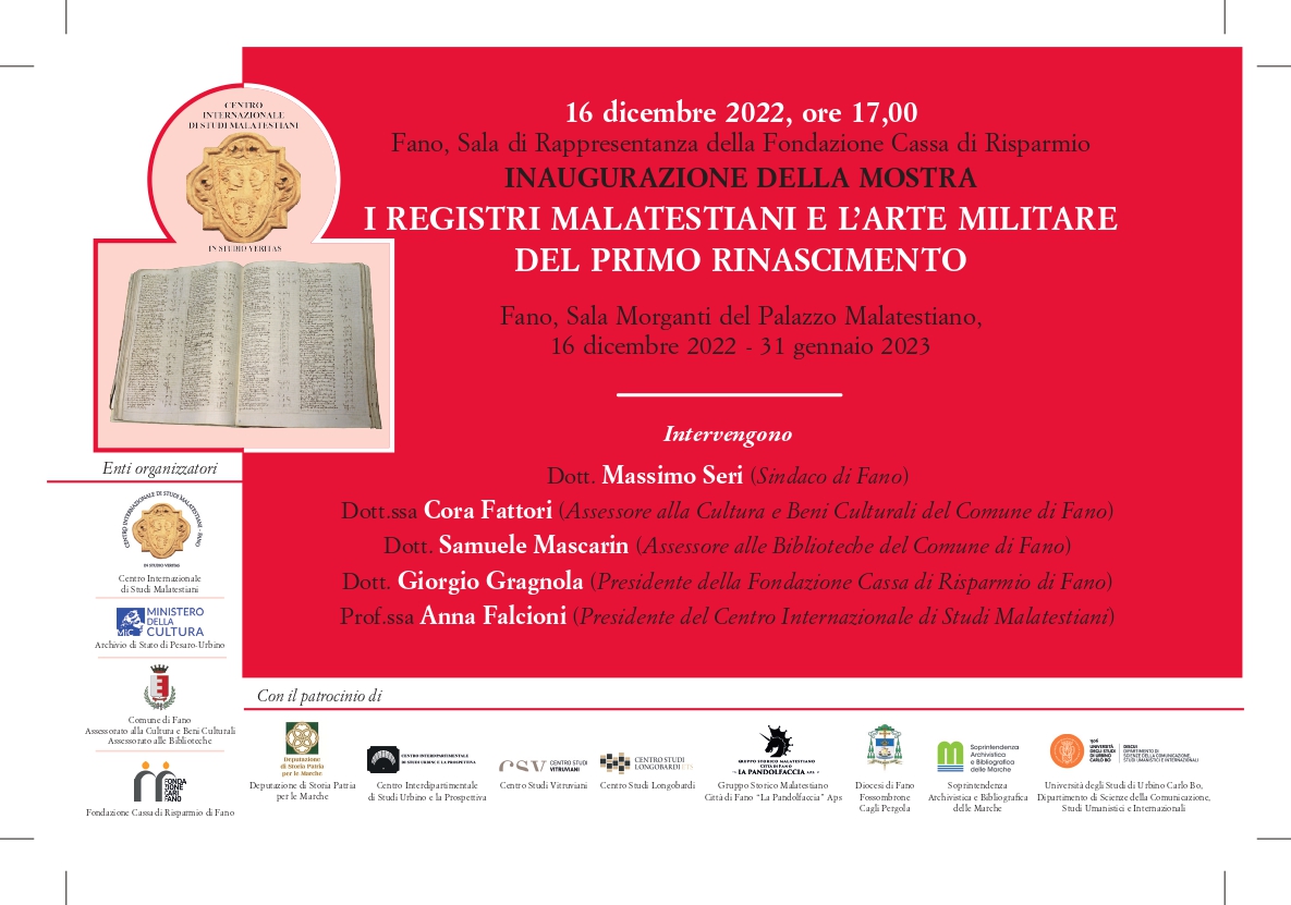 Prorogata al 26 febbraio la mostra “I registri malatestiani e l’arte militare del primo rinascimento”
