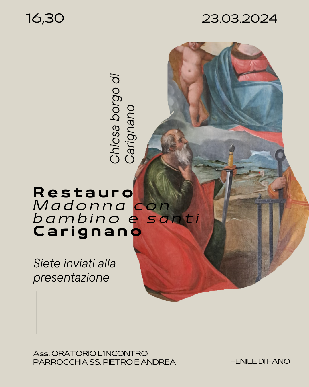 Presentazione del restauro della “Madonna con Bambino e santi” della chiesa di Carignano