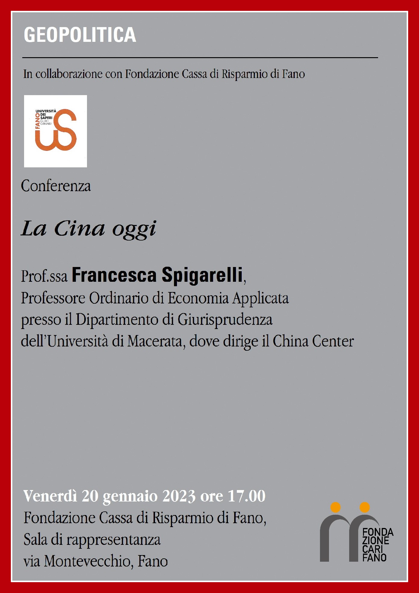 Conferenza organizzata dall’Univ. Saperi con la Prof.ssa Francesca Spigarelli “La Cina oggi”