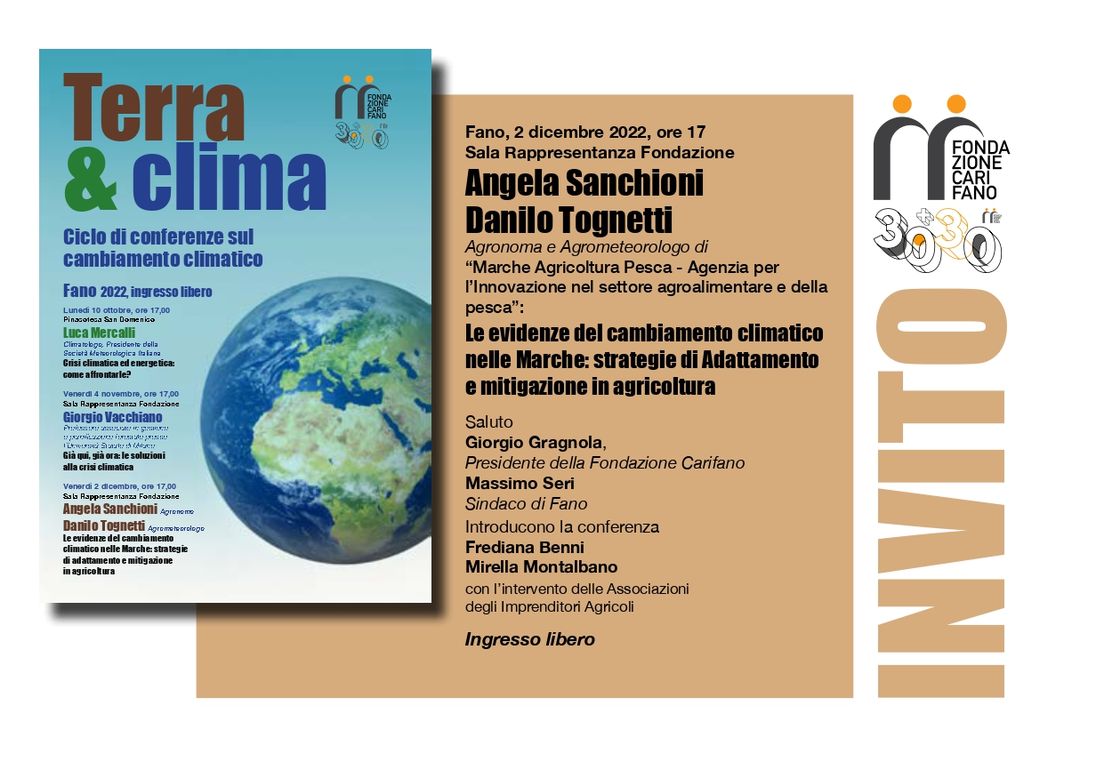 Angela Sanchioni e Danilo Tognetti gli ospiti del terzo appuntamento del ciclo di conferenze Terra e Clima