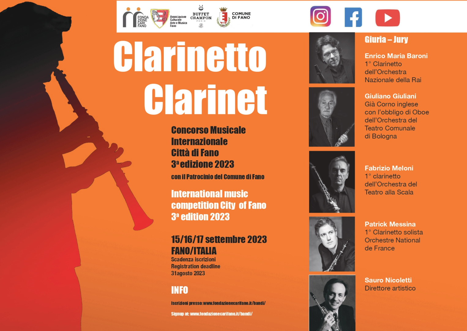 Concorso di musica Internazionale Città di Fano III Edizione. International Music Competition City of Fano 3rd Edition 2023 Clarinet